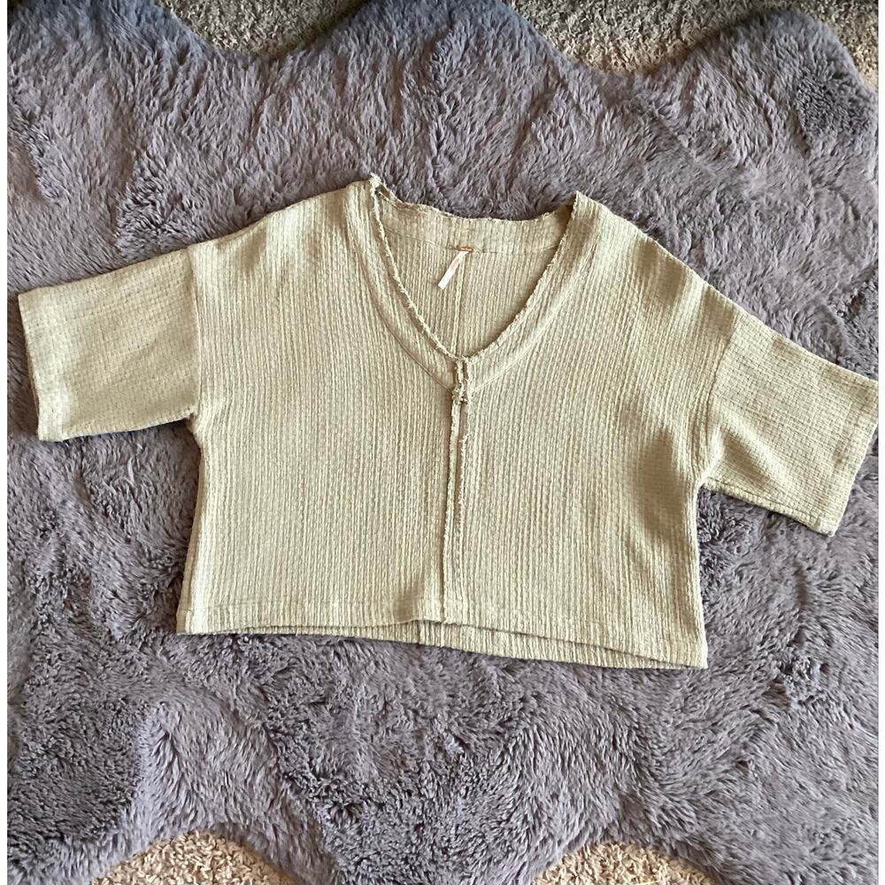 Free People Women's Tweed Crop Top Boxy Fit Boho Comfy Sage Green Size‎ Small